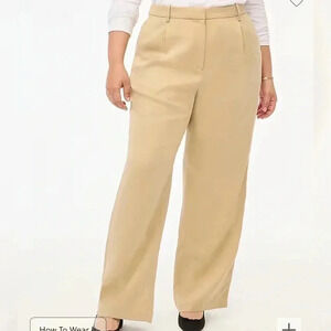 J Crew Pants Khaki Wide Leg Pleated Trousers NWT Size 14 Beige Dress Pants